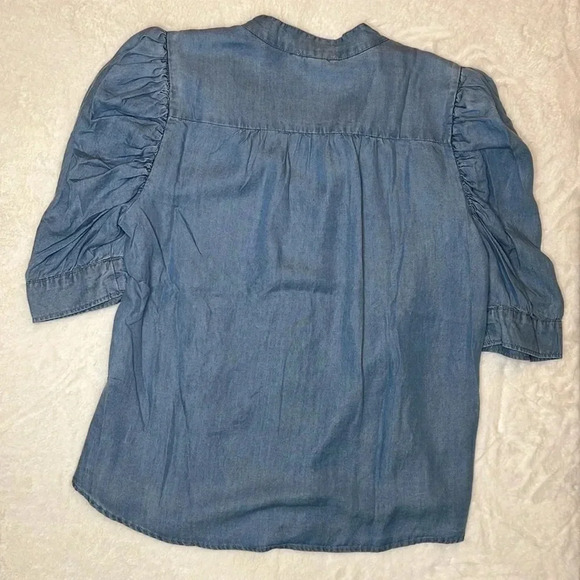 John Paul Richard Puff Sleeve Chambray Blouse Size M NEW - Picture 5 of 5